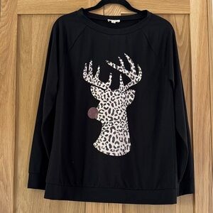BiBi Black Christmas Top with Leopard Print Accent